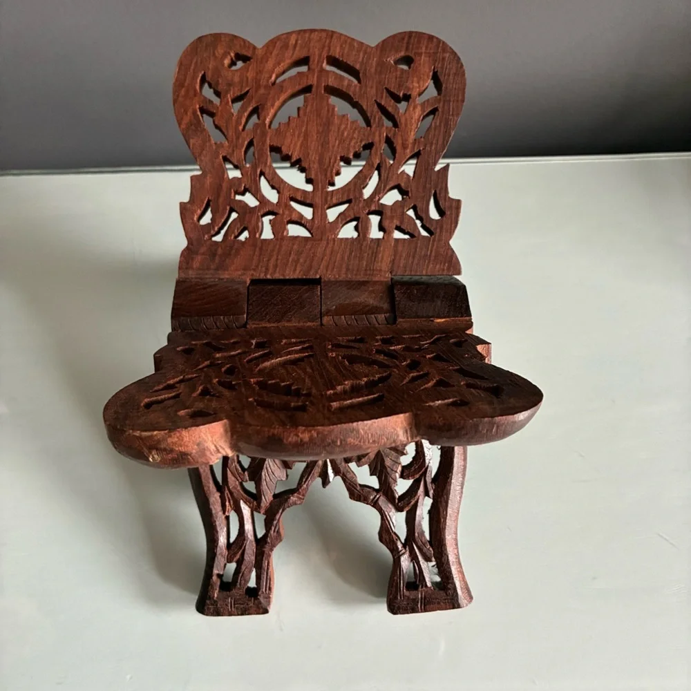 India Carved Wood Stand Book Tablet Holder